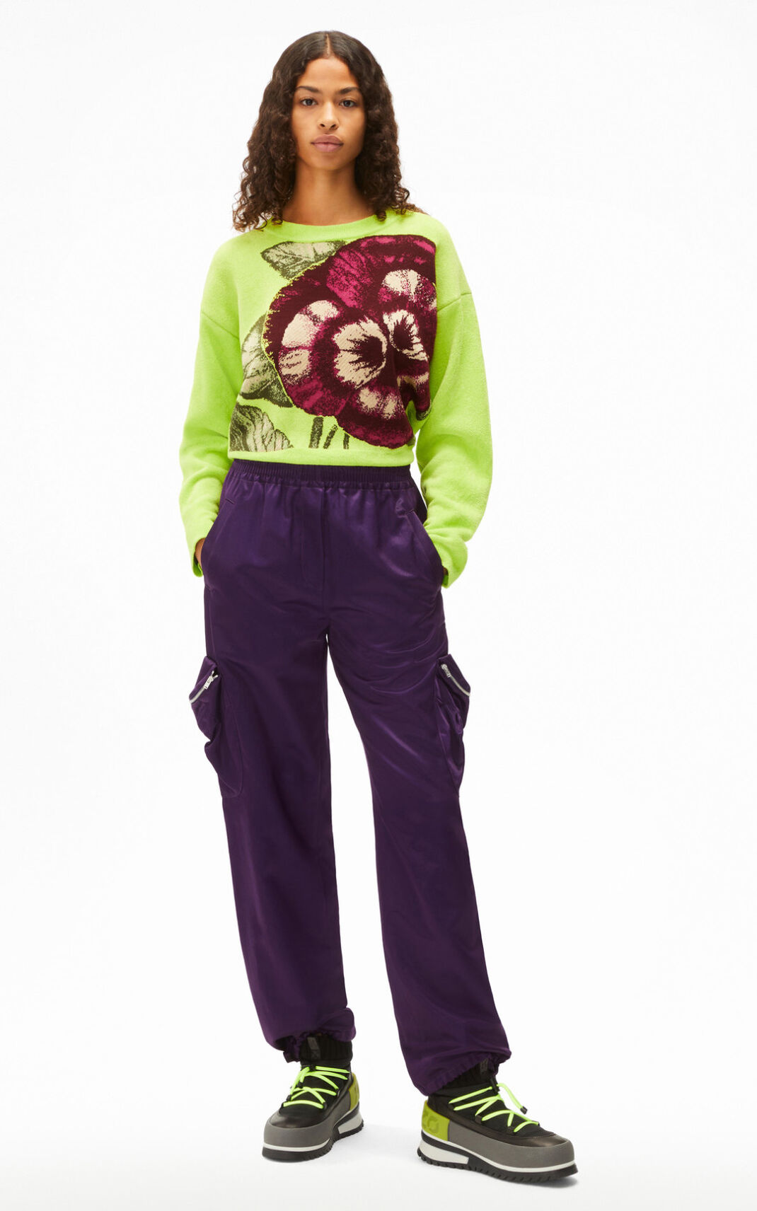 Kenzo Satin cargo Pants Purple For Womens 8425DYOWS
